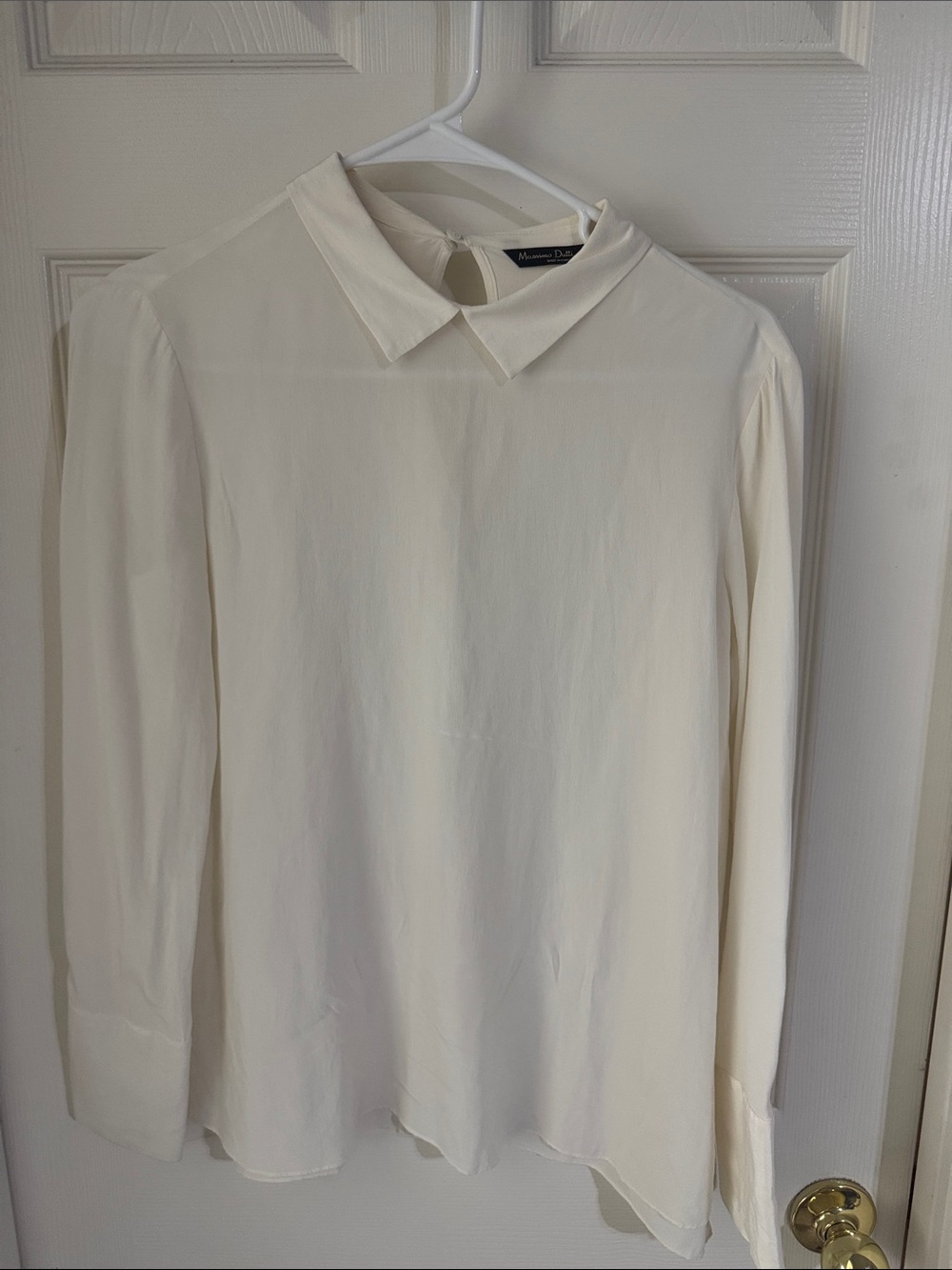 Massimo Dutti Cream Long-Sleeve Collared Dress Shirt